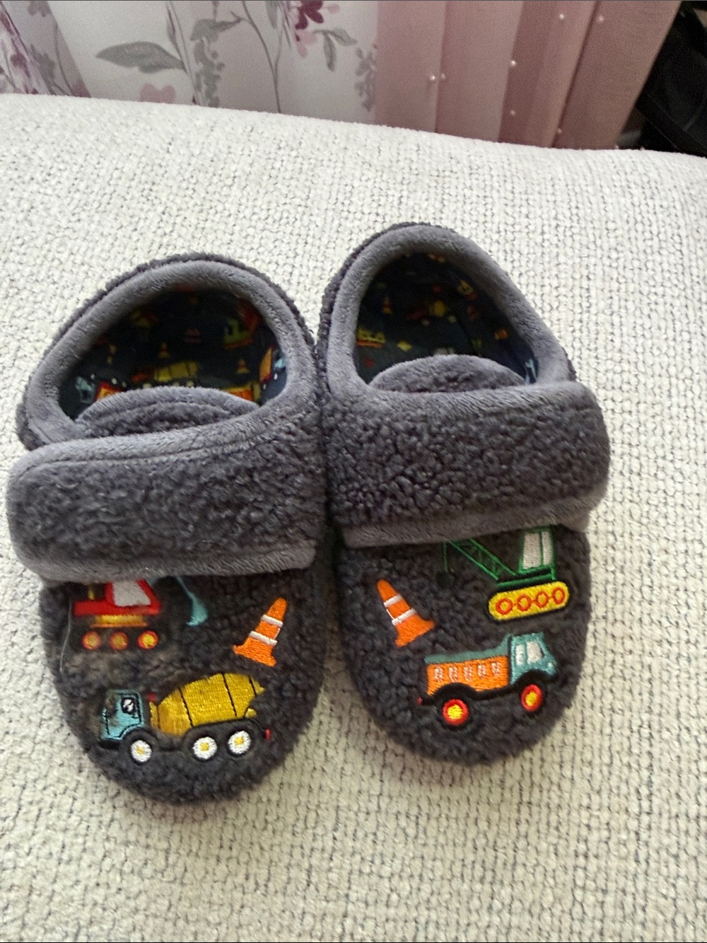 wonder nation Gray Kids Construction Slippers with Orange & Yellow Accents